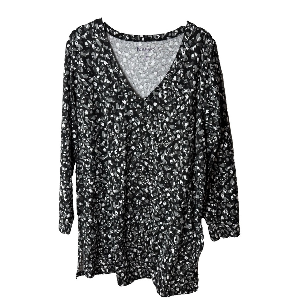 Roaman's Top Plus Size 14W 16W Shirt V-Neck 3/4 Sleeves Cotton Black Gray White